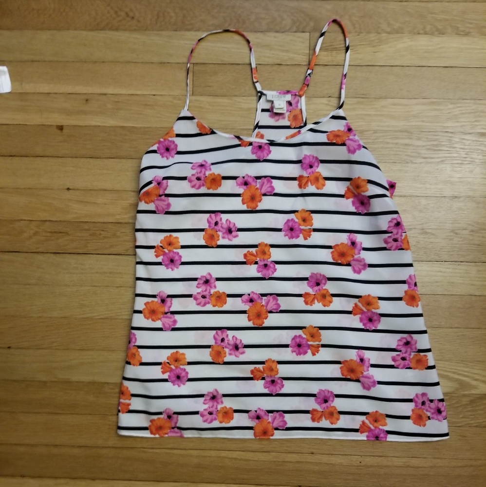 J crew stripped with flowers racerback tank sz 6